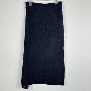 House Of Harlow Black Crochet Midi Pencil Skirt Size Large Side Slit